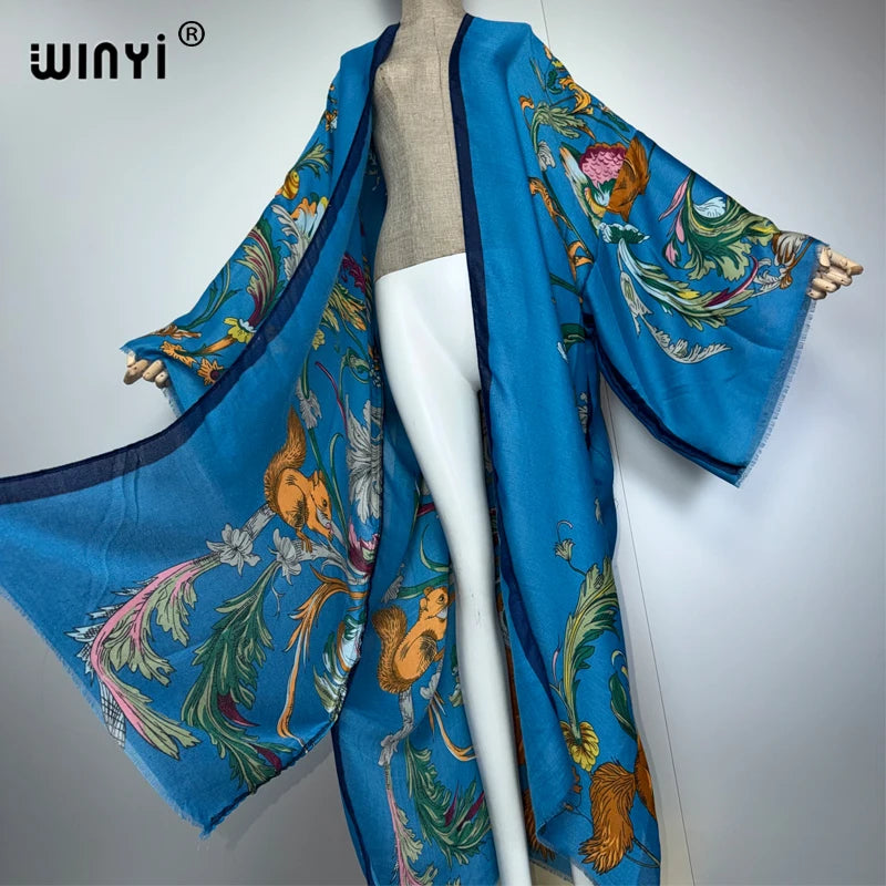 WINYI Luxury Africa boho kimono maxi dress beach cover up Cardigan maxi coat print
