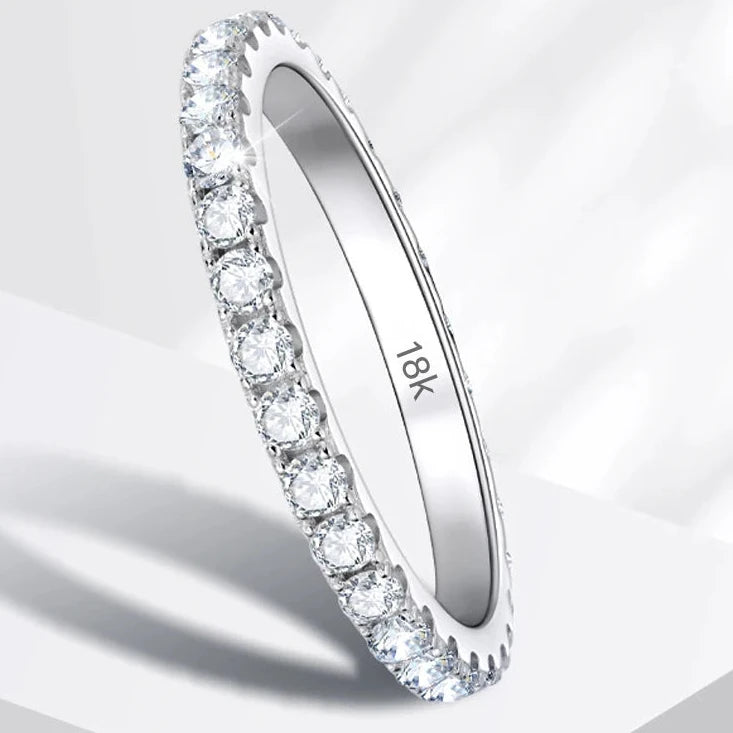 Diamond Eternity Band — 18K White Gold, 925 Silver, Moissanite