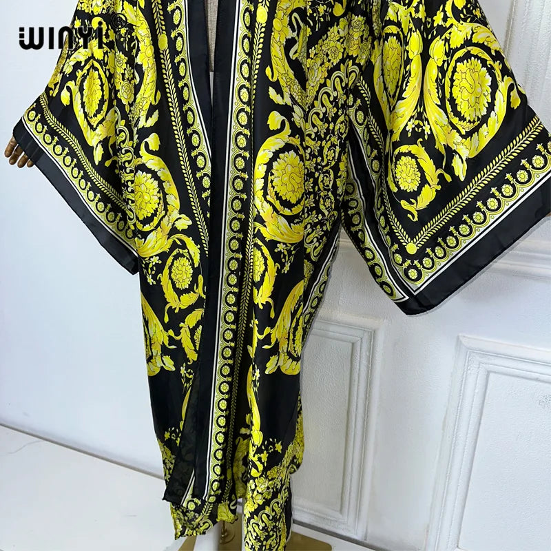 WINYI Africa boho print Kimono Cardigans kaftan beach cover up evening dress maxi coat
