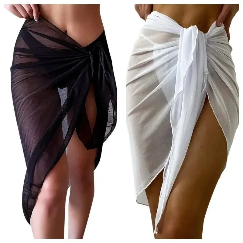 Summer Beach Dress | Sheer Wrap Knot Waist Skirt Bikini Wrap Scarf Swimwear Cover Up Shawl