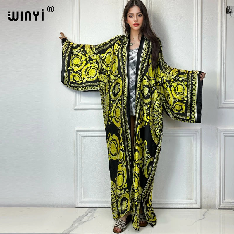 WINYI Africa boho print Kimono Cardigans kaftan beach cover up evening dress maxi coat