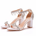 Rhinestone Wedge Sandals — Women's High Heel, 7CM