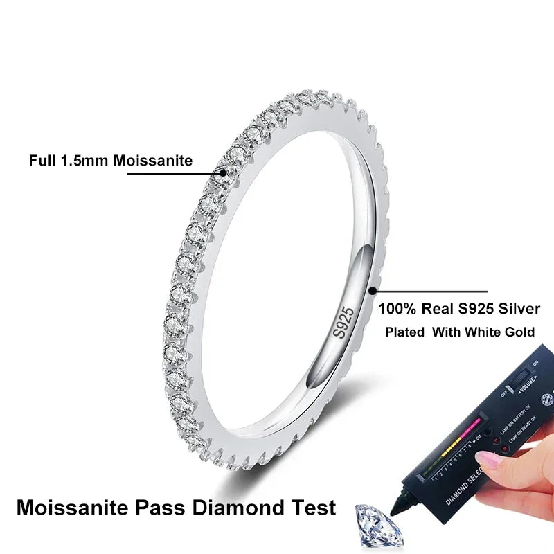 Moissanite Wedding Band — 925 Silver, Stackable Ring