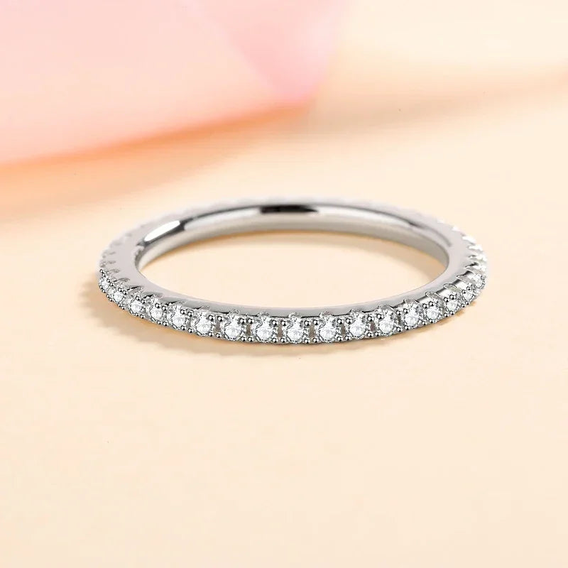 Moissanite Wedding Band — 925 Silver, Stackable Ring