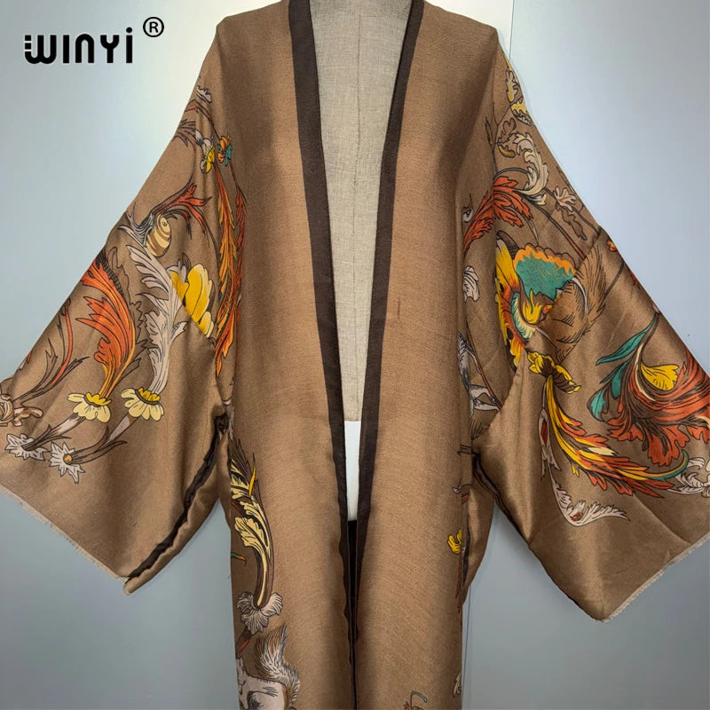 WINYI Luxury Africa boho kimono maxi dress beach cover up Cardigan maxi coat print