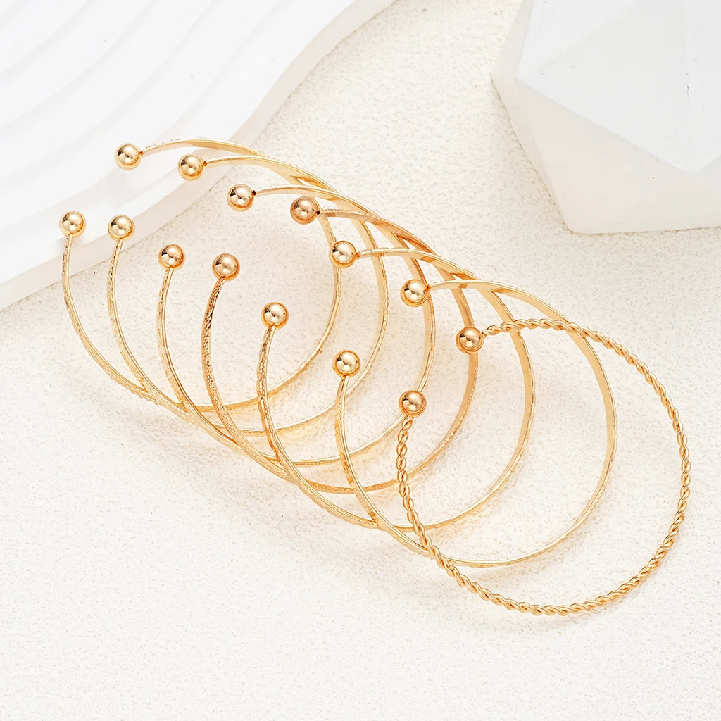 Gold Punk Bangle Set for Women — 7 Pieces