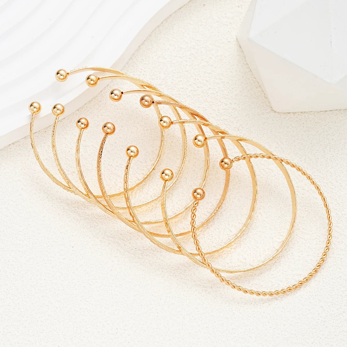 Gold Punk Bangle Set for Women — 7 Pieces