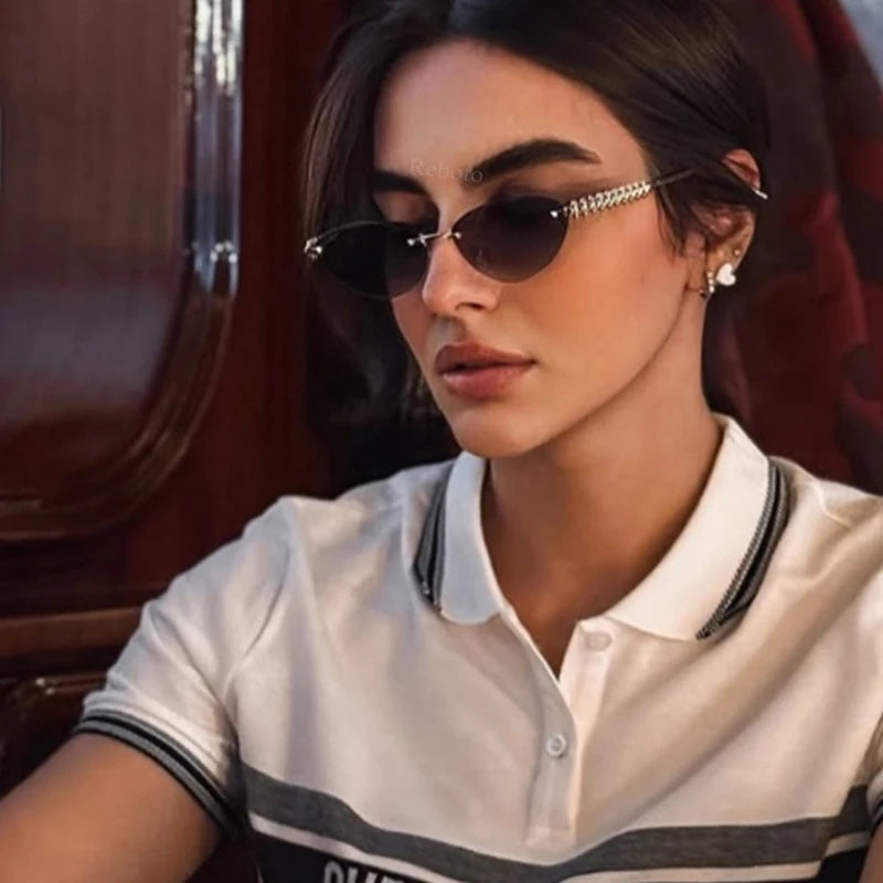 Cat Eye Rimless Sunglasses — Women's Luxury Oval Frame
