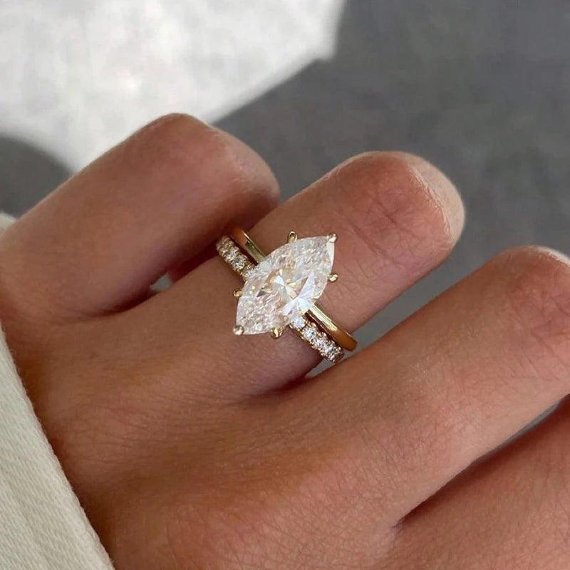 Marquise Diamond Ring — 925 Sterling Silver, GRA Certified Moissanite