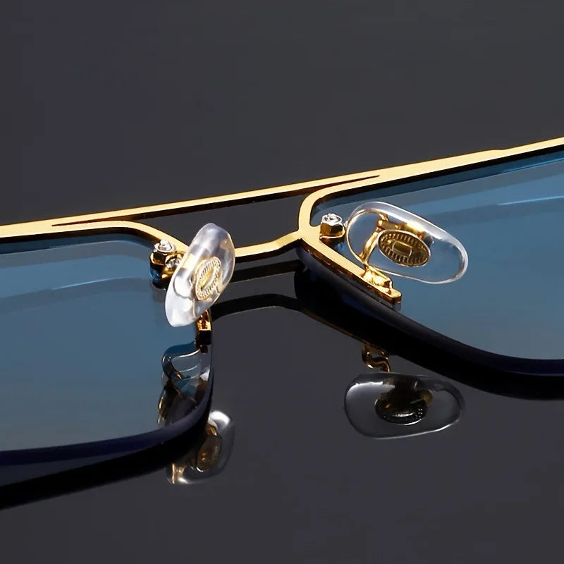 Rimless Rectangle Sunglasses — Wood Grain UV400
