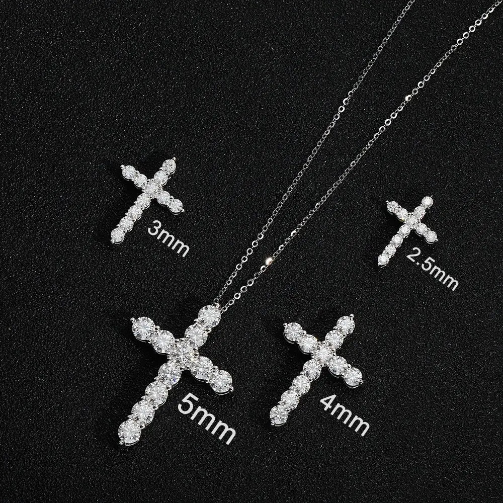 Moissanite Cross Pendant Necklace — 925 Silver, 18K Gold Plated