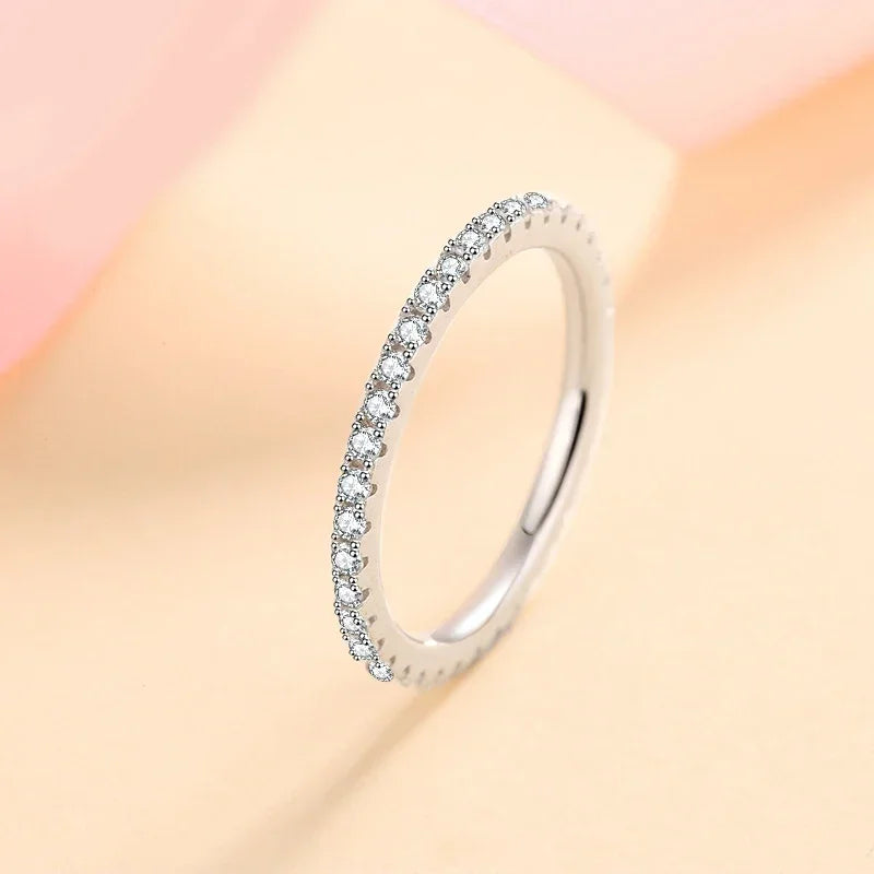 Moissanite Wedding Band — 925 Silver, Stackable Ring