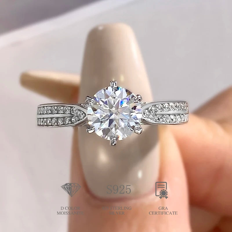 Moissanite Diamond Ring — 925 Silver, 18K Gold Plated