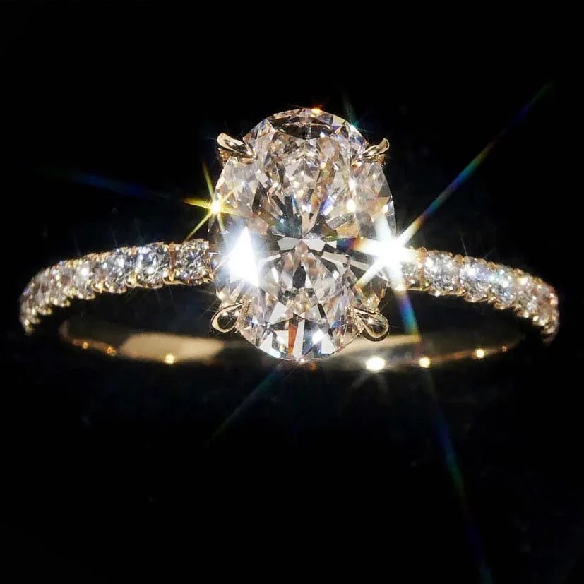 Oval Cut Moissanite Diamond Engagement Ring — 925 Silver, 18K Gold