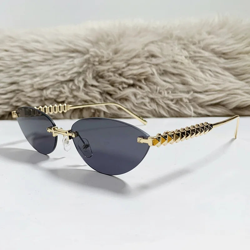 Cat Eye Rimless Sunglasses — Women's Luxury Oval Frame