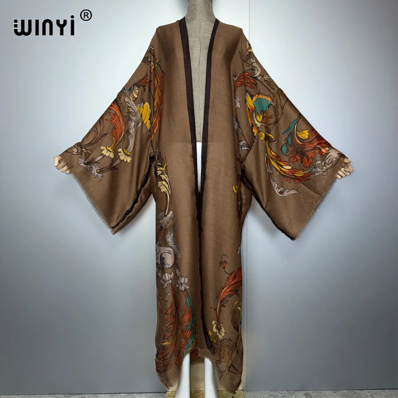 WINYI Luxury Africa boho kimono maxi dress beach cover up Cardigan maxi coat print