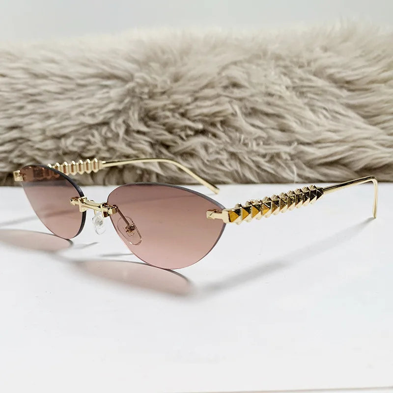 Cat Eye Rimless Sunglasses — Women's Luxury Oval Frame