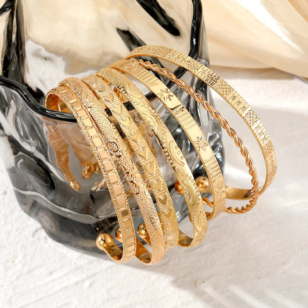 Gold Punk Bangle Set for Women — 7 Pieces