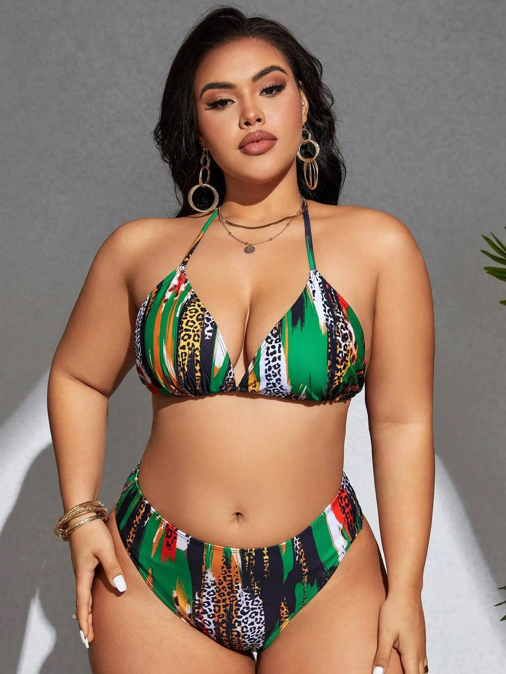 Vibrant Leopard And Colorblock 3-Piece Tankini Set For Beach Summer Festival Wear