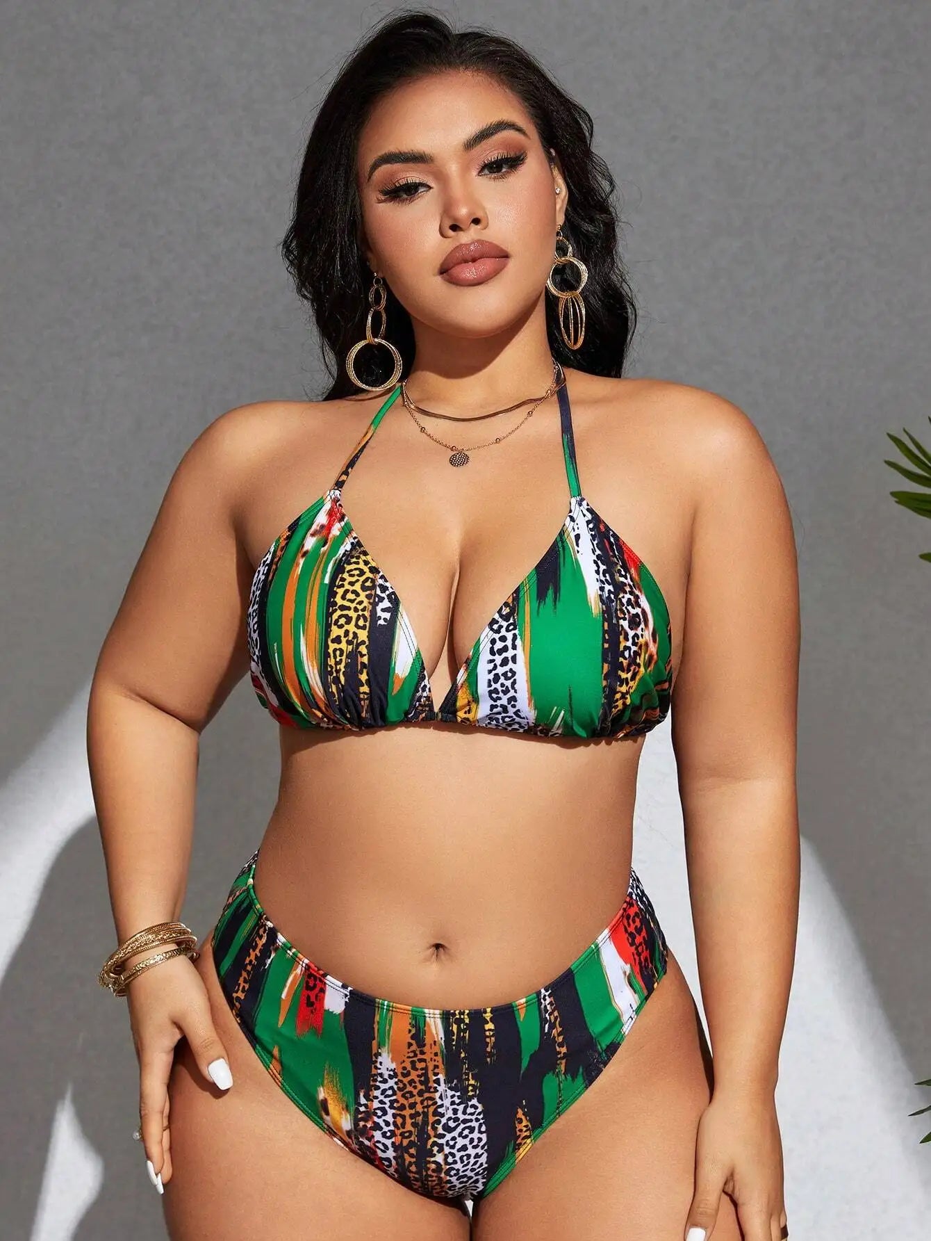 Vibrant Leopard And Colorblock 3-Piece Tankini Set For Beach Summer Festival Wear