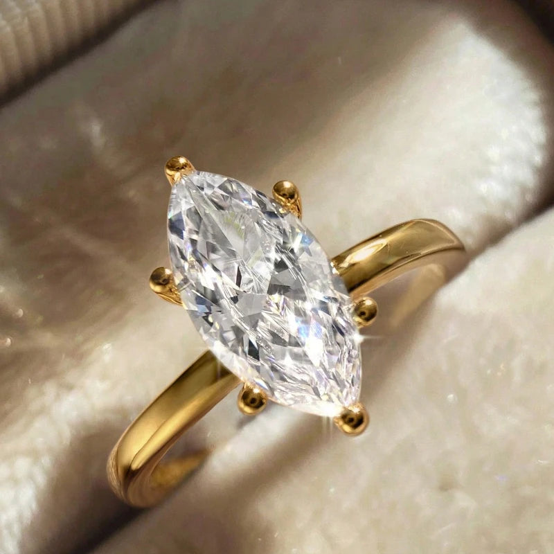 Marquise Diamond Ring — 925 Sterling Silver, GRA Certified Moissanite