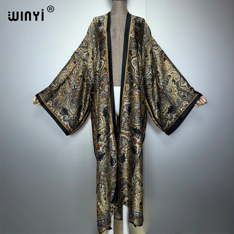 WINYI kimono summer Cardigan africa beach cover-ups retro beach outfits for women holiday kaftans boho woman clothing dresses