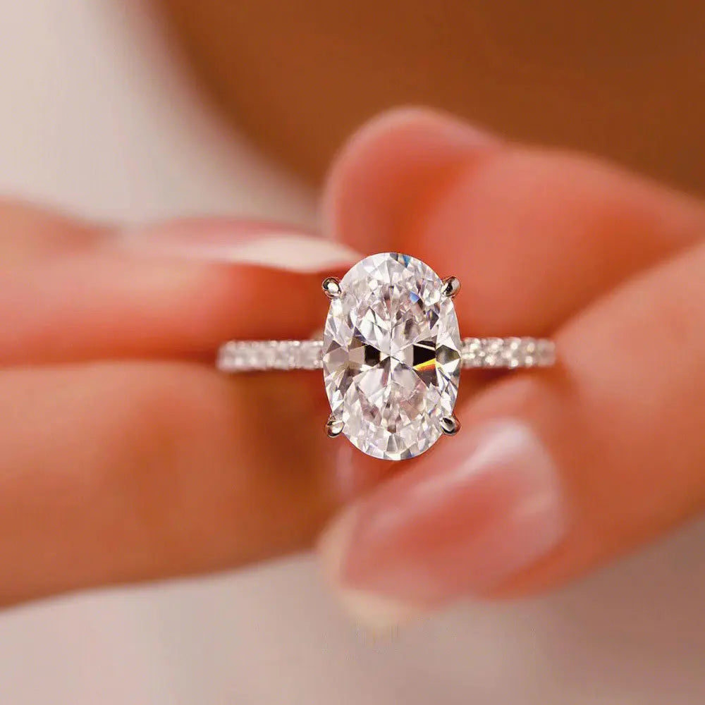 Oval Cut Moissanite Diamond Engagement Ring — 925 Silver, 18K Gold