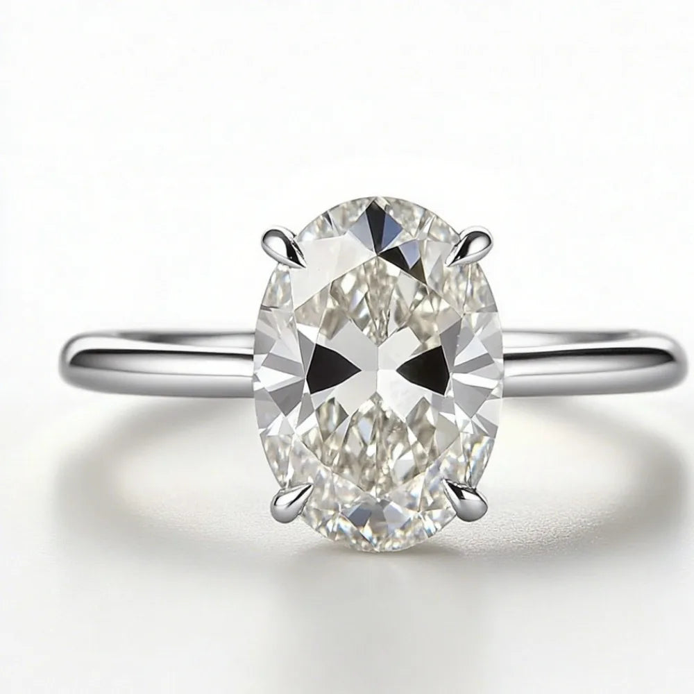 Oval Diamond Four-Claw Wedding Ring — Women's Fashion