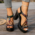 Women's Ethnic Chunky Heel Sandals — Open Toe Roman Style