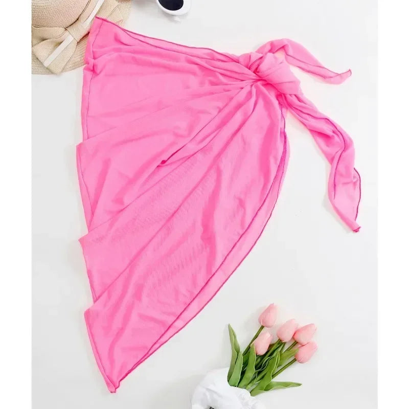 Summer Beach Dress | Sheer Wrap Knot Waist Skirt Bikini Wrap Scarf Swimwear Cover Up Shawl
