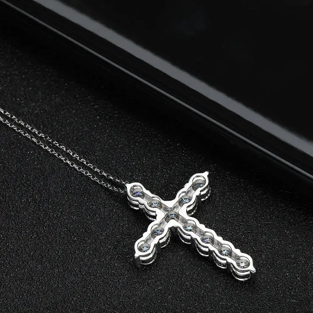 Moissanite Cross Pendant Necklace — 925 Silver, 18K Gold Plated