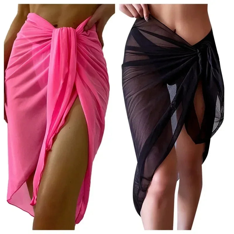 Summer Beach Dress | Sheer Wrap Knot Waist Skirt Bikini Wrap Scarf Swimwear Cover Up Shawl