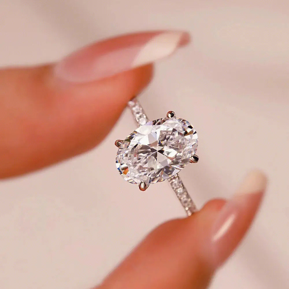 Oval Cut Moissanite Diamond Engagement Ring — 925 Silver, 18K Gold