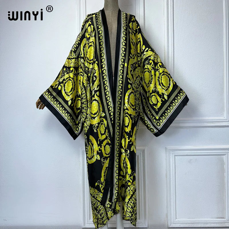 WINYI Africa boho print Kimono Cardigans kaftan beach cover up evening dress maxi coat