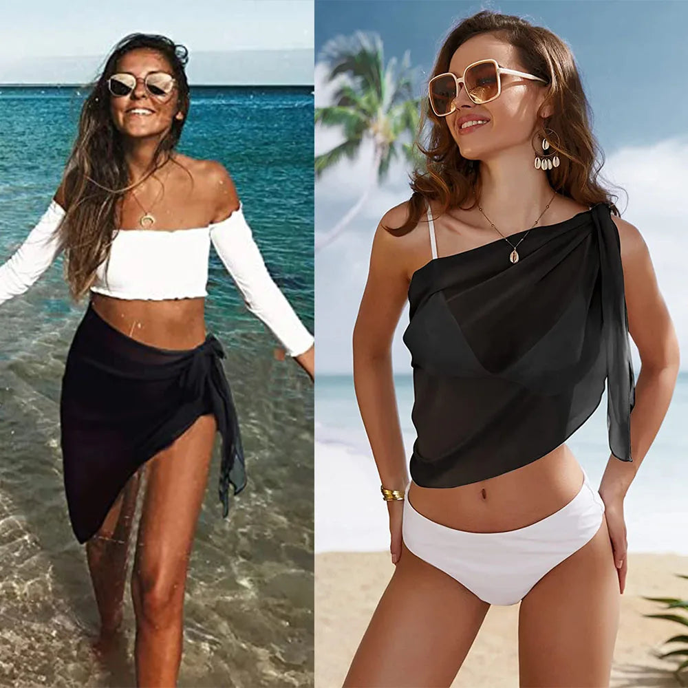 Women Short Sarongs Swimsuit Coverups | Beach Bikini Wrap Sheer Short Skirt Chiffon Scarf Cover Ups