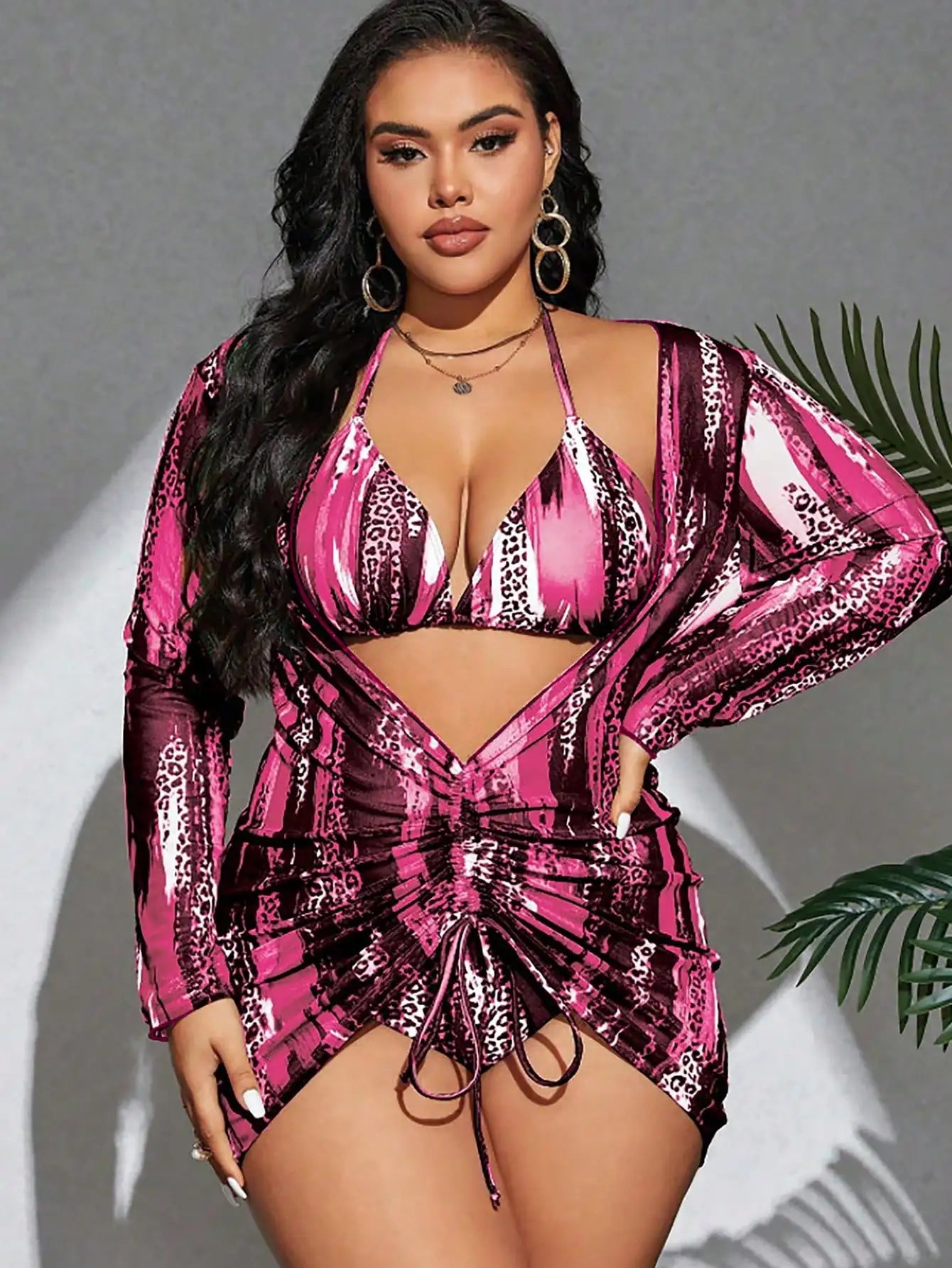 Vibrant Leopard And Colorblock 3-Piece Tankini Set For Beach Summer Festival Wear
