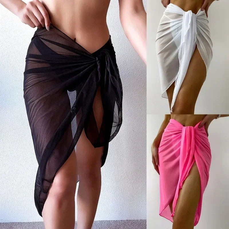 Summer Beach Dress | Sheer Wrap Knot Waist Skirt Bikini Wrap Scarf Swimwear Cover Up Shawl