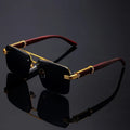 Rimless Rectangle Sunglasses — Wood Grain UV400