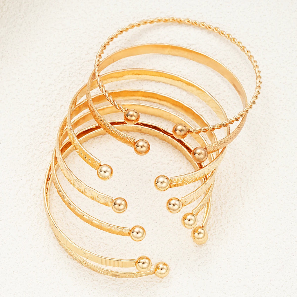 Gold Punk Bangle Set for Women — 7 Pieces