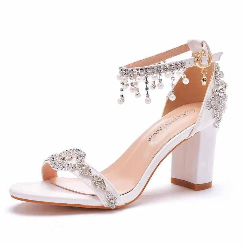 Rhinestone Wedge Sandals — Women's High Heel, 7CM