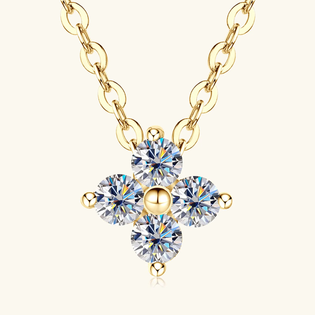 10K Solid Gold 0.06ct*4 Moissanite Diamond Pendant Necklace Four-Leaf Clover Style *Certified*