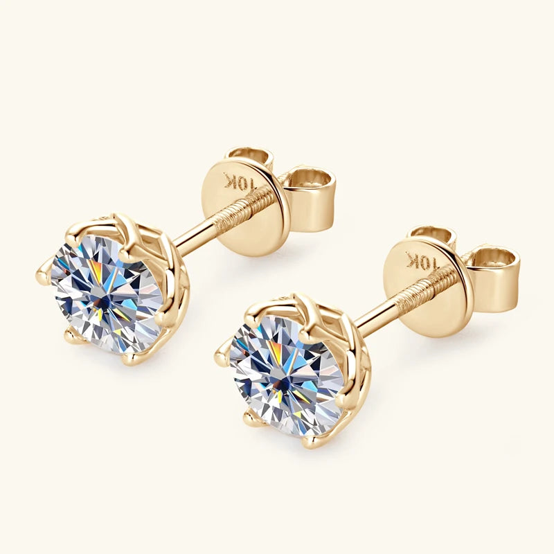 10K Solid Gold Round Cut Moissanite Diamond Earrings *Certified*