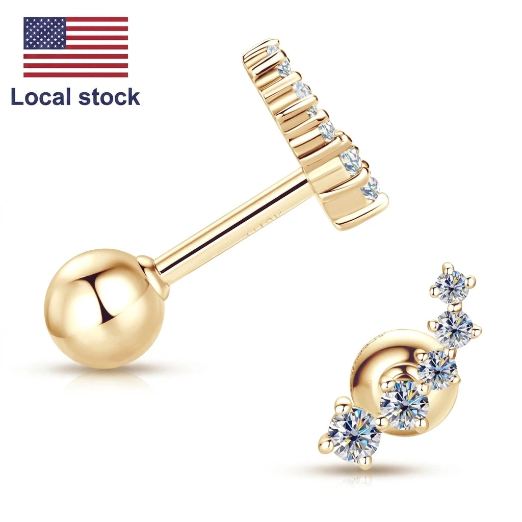 10K Solid Gold Moissanite Diamond Curved Earrings *Certified* (Free-Shipping)