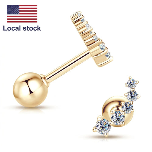 10K Solid Gold Moissanite Diamond Curved Earrings *Certified* (Free-Shipping)