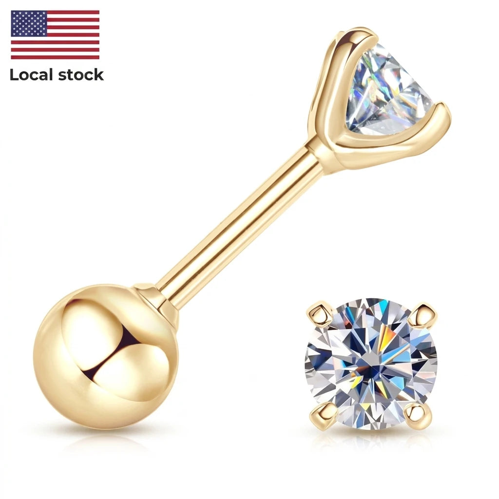 Round Brilliant Cut Diamond Stud Earrings (0.30ct X 2pcs) | 10K Solid Gold | Moissanite *Certified