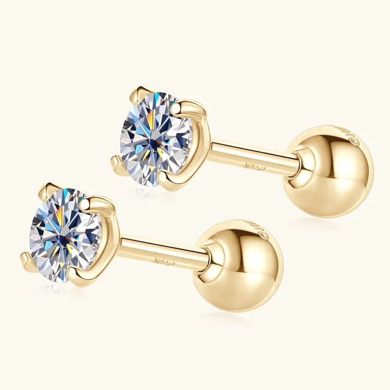 Round Brilliant Cut Diamond Stud Earrings (0.30ct X 2pcs) | 10K Solid Gold | Moissanite *Certified