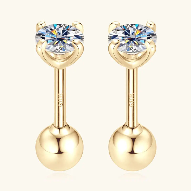 Round Brilliant Cut Diamond Stud Earrings (0.30ct X 2pcs) | 10K Solid Gold | Moissanite *Certified