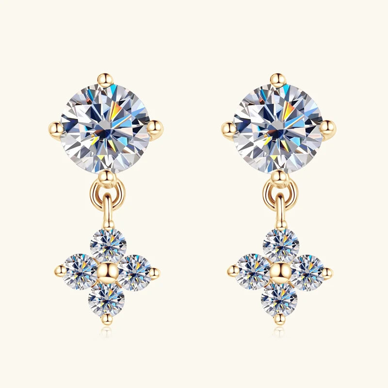 10K Solid Gold Moissanite Diamond Delicate and Petite Dangling Earrings