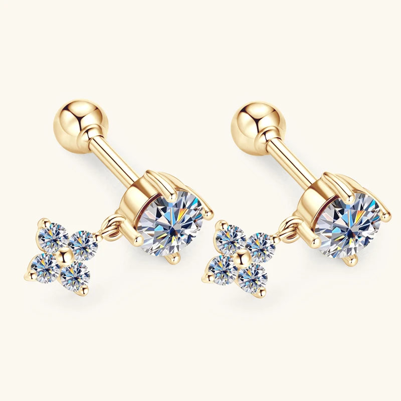10K Solid Gold Moissanite Diamond Delicate and Petite Dangling Earrings