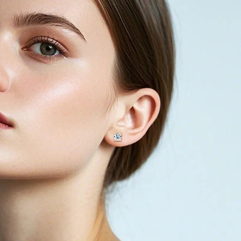 Round Brilliant Cut Diamond Stud Earrings (0.30ct X 2pcs) | 10K Solid Gold | Moissanite *Certified